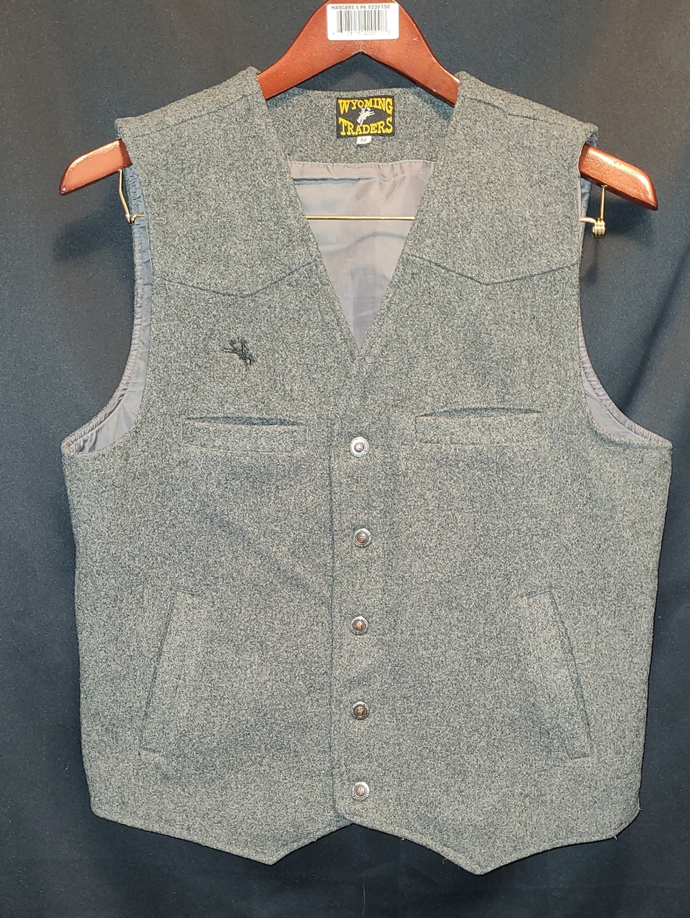 WYOMING TRADERS COWBOY RUGGED VINTAGE STYLE Men's Gray Wool Vest SZ M